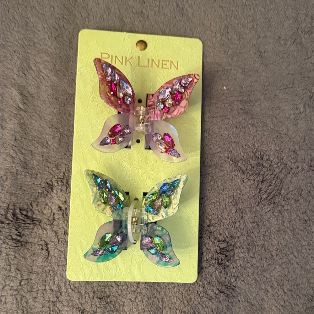 Butterfly Hair Clips - Pink and Green